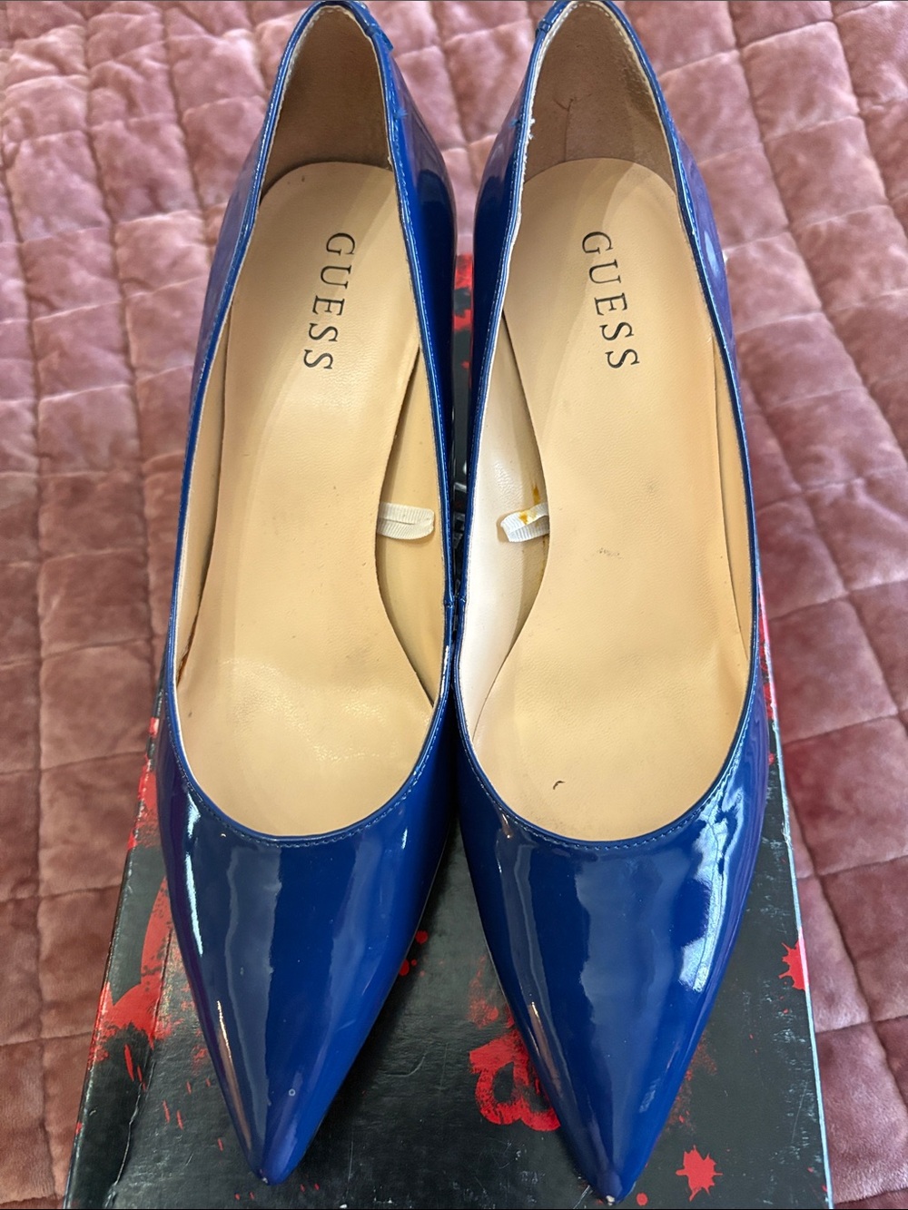GUESS Royal Blue Patent Pointed Toe Heels